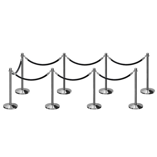 Montour Line Stanchion Post and Rope Kit Pol.Steel, 8 Crown Top 7 Black Rope C-Kit-8-PS-CN-7-PVR-BK-PS